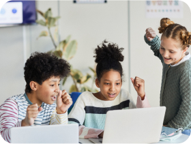 Three elementary school students in a blended learning environment gain experience from virtual math tutors.
