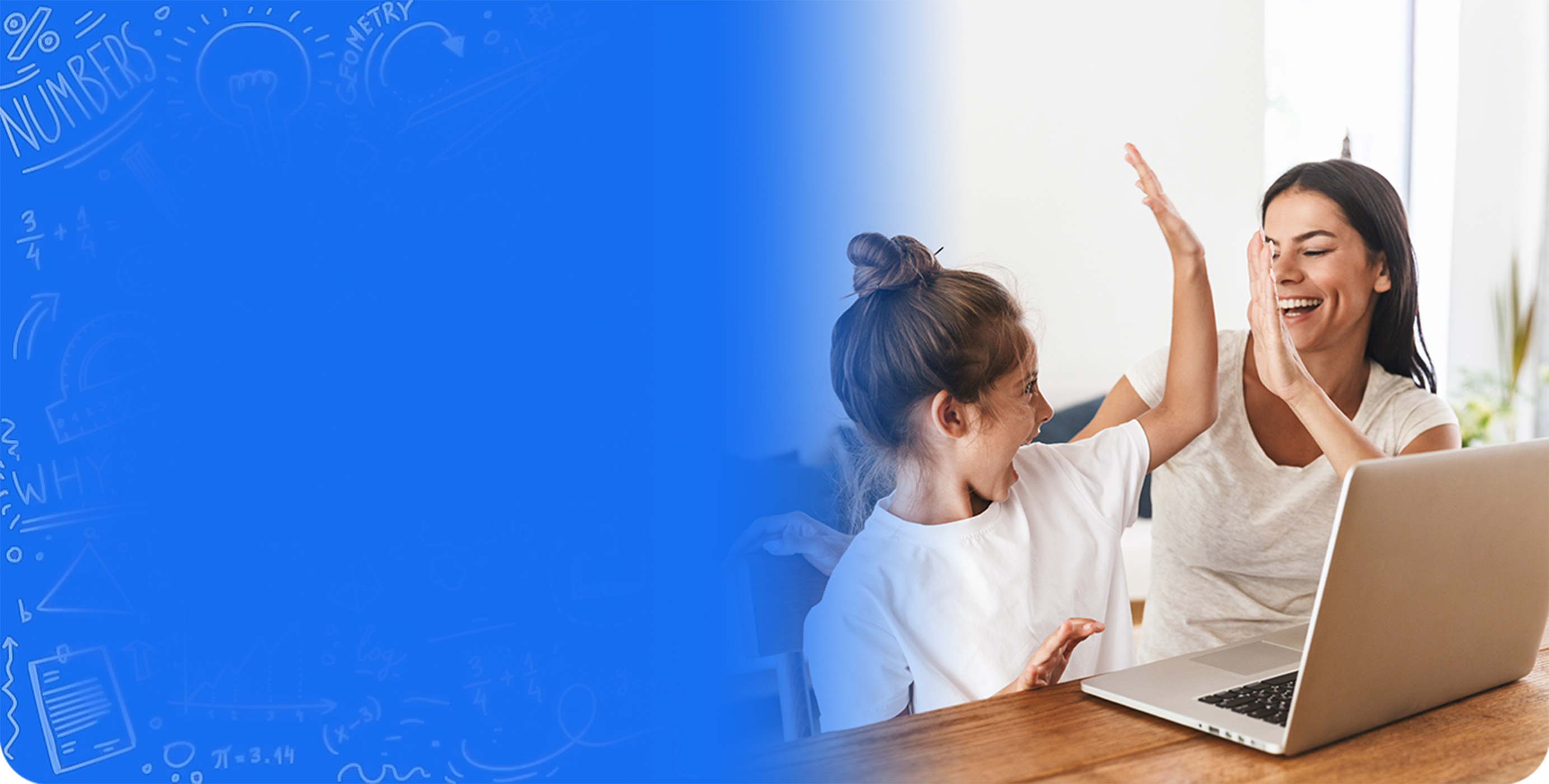 Elementary-aged student high fives her tutor after completing successful virtual math lesson.